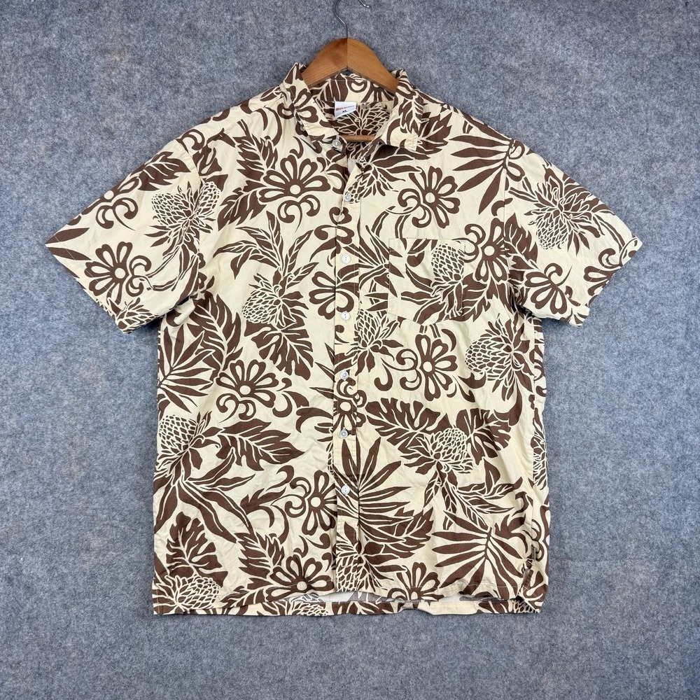 Birdwell Beach Britches Shirt Mens Extra Large Brown Beige Floral Hawaiian Beach